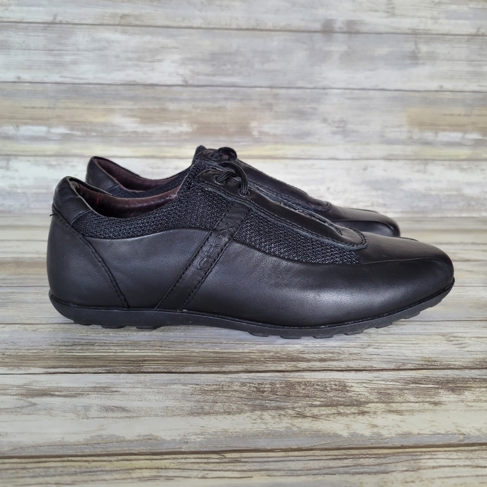 Geox Respira Women's Black Leather Minimalist Lace-Up Sneakers EU 36.5/US 6.5